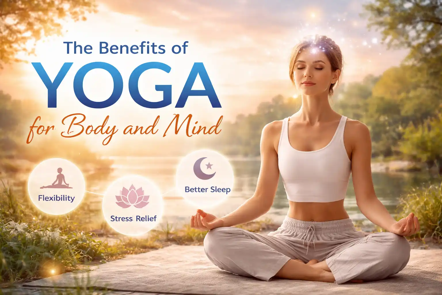 Woman practicing yoga outdoors showing effects of yoga on body and mind including stress relief flexibility and better sleep