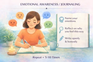 person writing journal for emotional awareness and healing