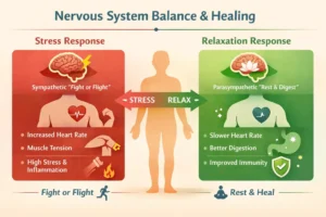 diagram showing stress response and relaxation response in body