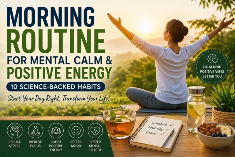 morning routine for mental calm and positive energy with yoga meditation hydration and healthy habits