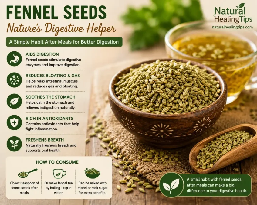 Natural Remedies for Digestive Problems 5 Fennel seeds traditionally used after meals to support digestion and reduce bloating naturally