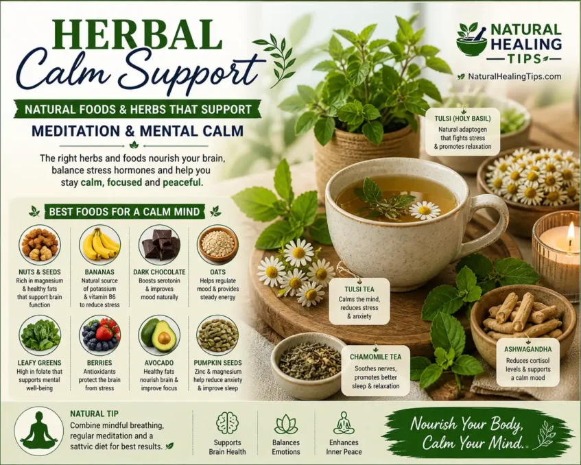 Mindfulness meditation for beginners herbal support with tulsi tea ashwagandha and calming natural foods