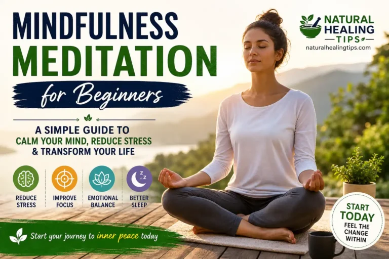Mindfulness meditation for beginners – woman practicing meditation outdoors to reduce stress and improve mental clarity