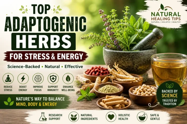 Top adaptogenic herbs for stress and energy including ashwagandha, tulsi, and rhodiola for natural stress relief and energy boost