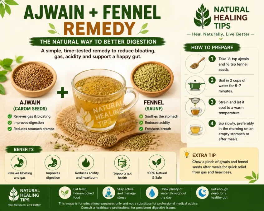 Ajwain and fennel seeds home remedy drink for digestion, bloating, acidity, and stomach heaviness