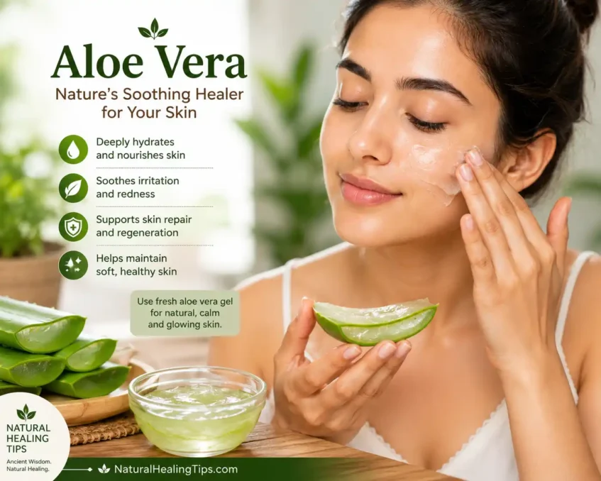 Skin Healing Herbs for Clear, Glowing Skin 2 Fresh aloe vera gel being applied to facial skin for hydration, soothing, and natural skin healing support