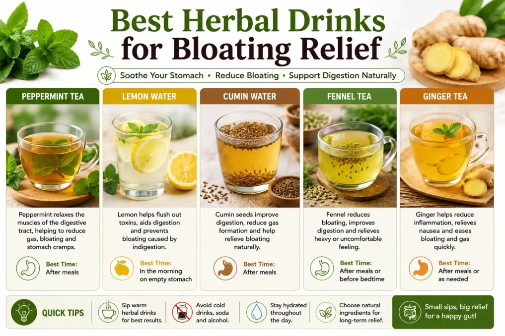 Foods That Stop Bloating Immediately at Home 5 best herbal drinks for bloating relief and healthy digestion naturally