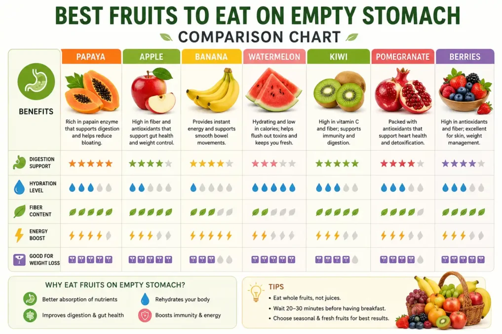 Best Fruits to eat on Empty Stomach 4 Healthy morning fruit routine with fresh fruits and water before breakfast
