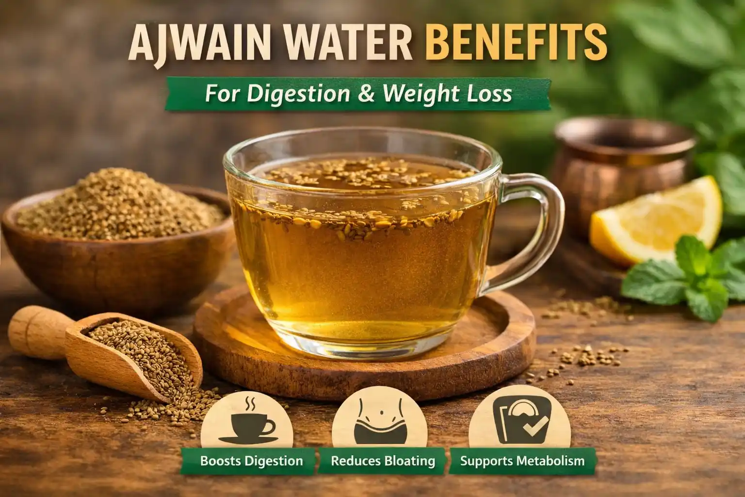 Ajwain water benefits showing digestive health benefits