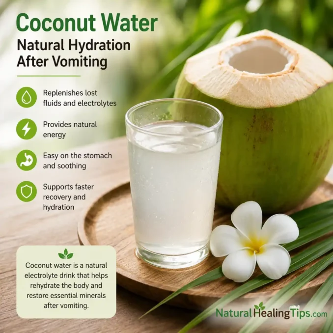 Fresh tender coconut water served as a natural hydration drink after vomiting