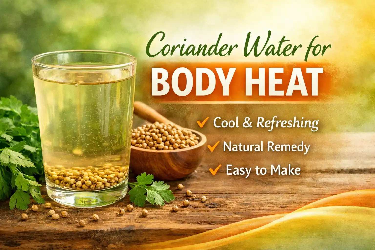 Coriander water for body heat made with soaked coriander seeds in a glass, a natural cooling remedy for digestion and hydration