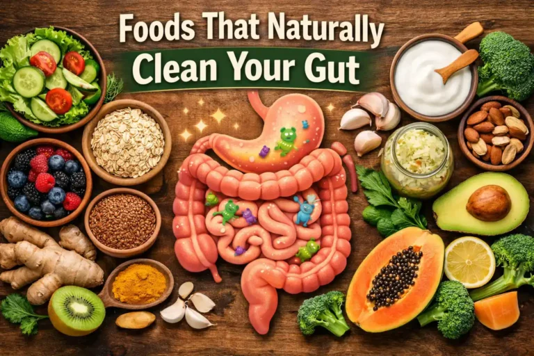 foods that naturally clean your gut including fruits vegetables yogurt and fiber rich foods for better digestion