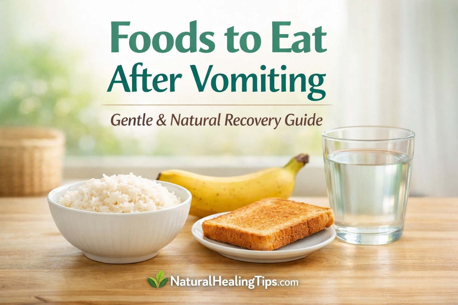 Foods to eat after vomiting naturally including rice, banana, toast and water