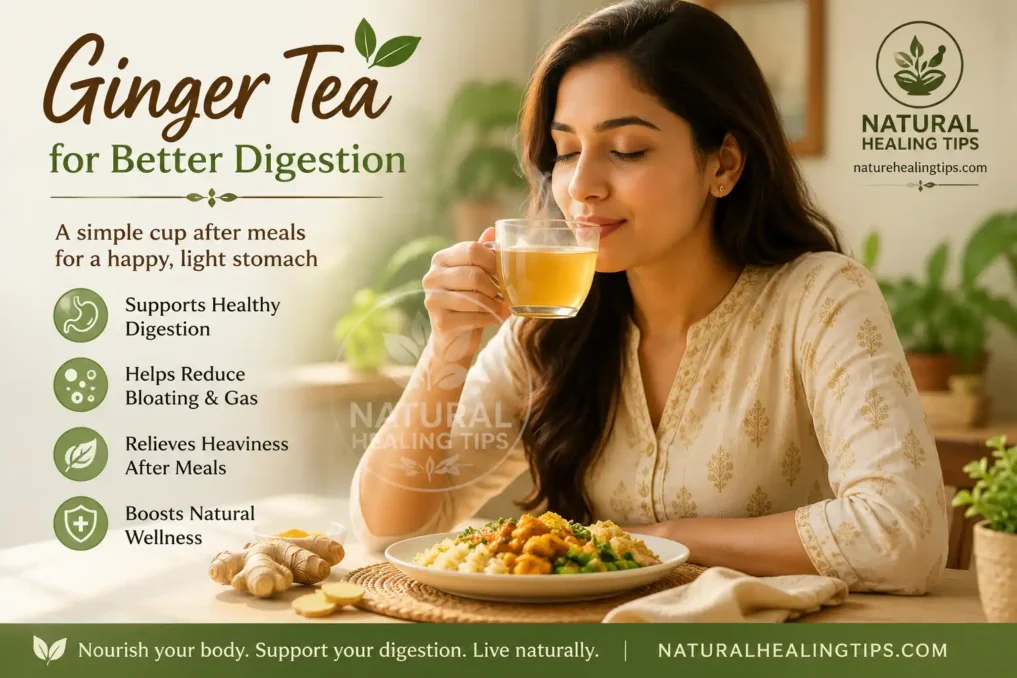 Ginger Tea for Digestion and Cold— Best Time 2 woman drinking ginger tea after meals for digestion support bloating relief and stomach comfort