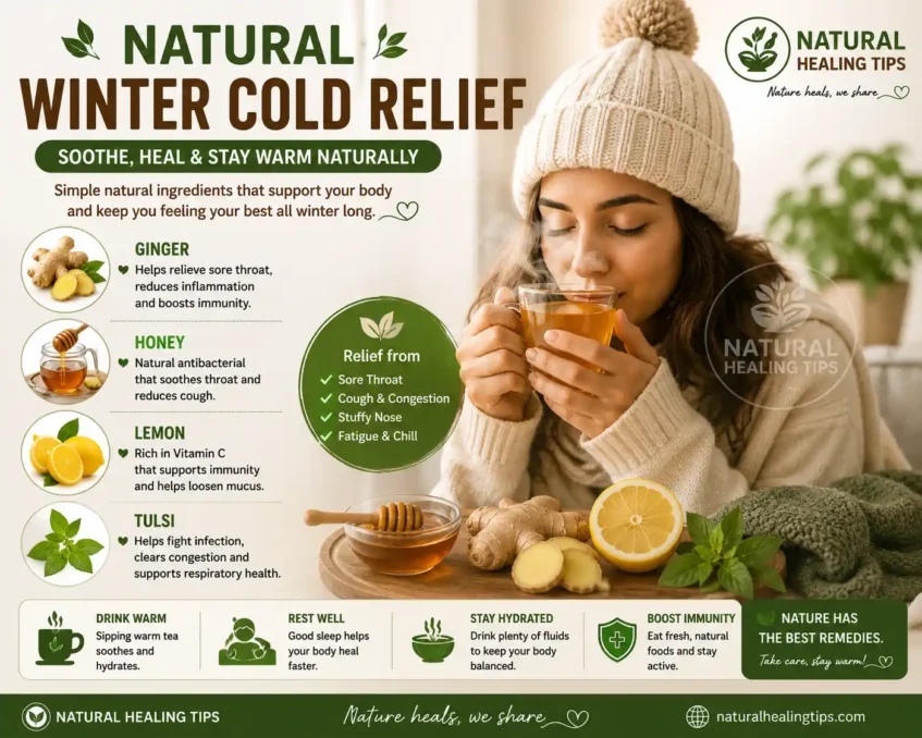 Ginger Tea for Digestion and Cold— Best Time 3 person drinking warm ginger tea during winter for cold relief throat comfort and seasonal wellness