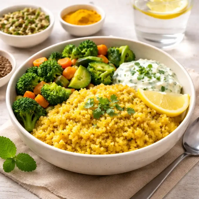 One-Day Gut Reset Plan 2 simple gut friendly meal with rice vegetables lentils and yogurt for healthy digestion