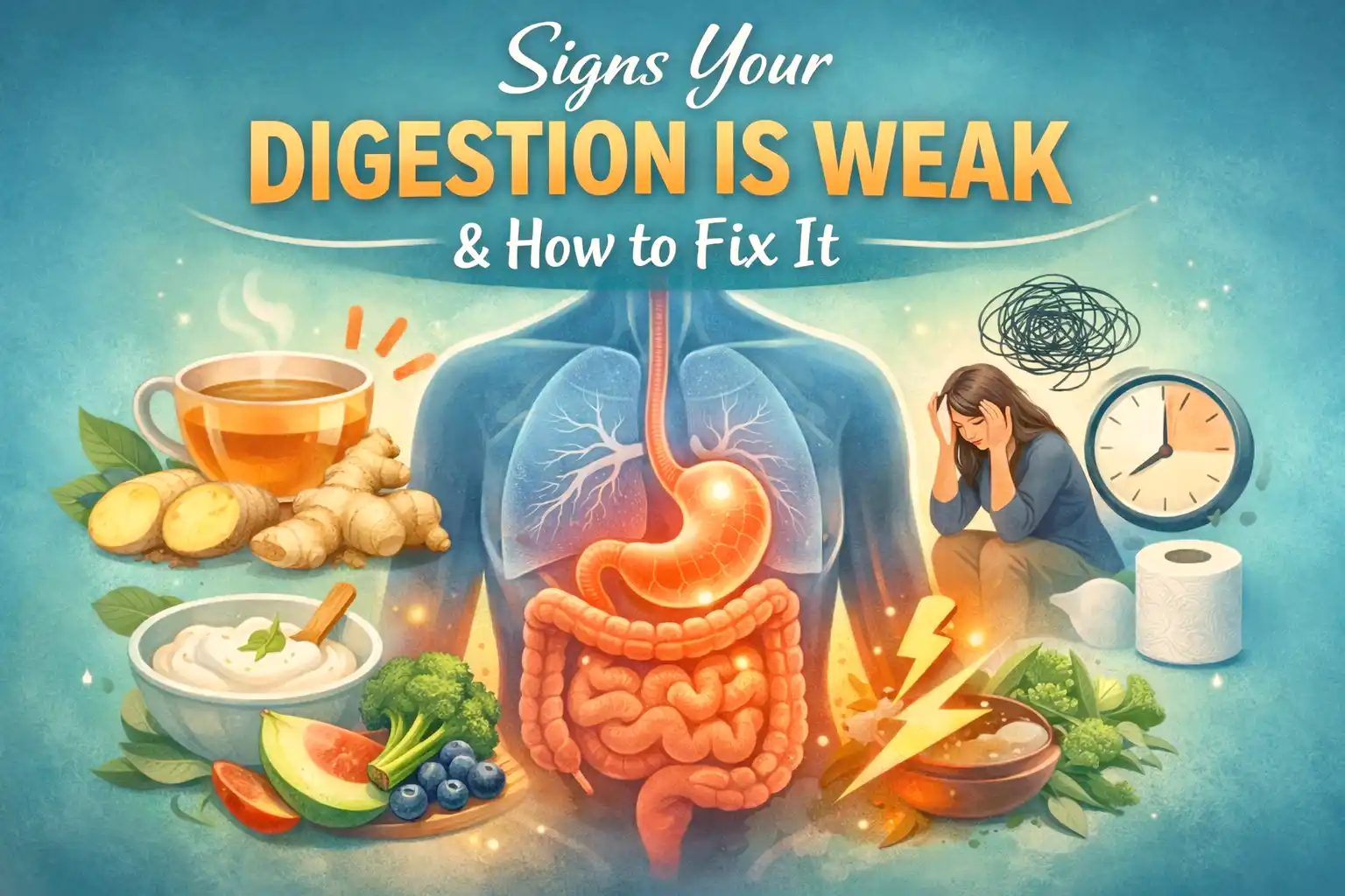 Signs your digestion is weak including bloating fatigue stomach discomfort and natural remedies that support better digestion