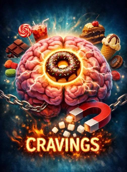What Happens If You Stop Sugar for 7 Days 1 illustration showing brain response and sugar cravings when you stop sugar for 7 days with dopamine and food triggers