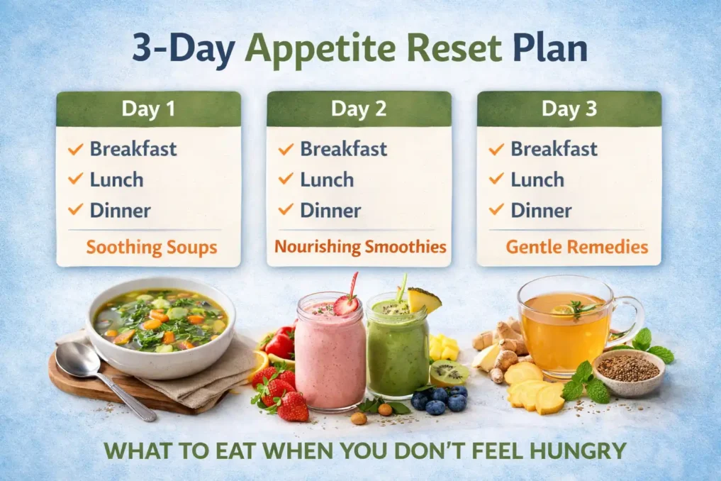What to Eat When You Don’t Feel Hungry 5 3 day appetite reset plan with soups smoothies and natural remedies for digestion