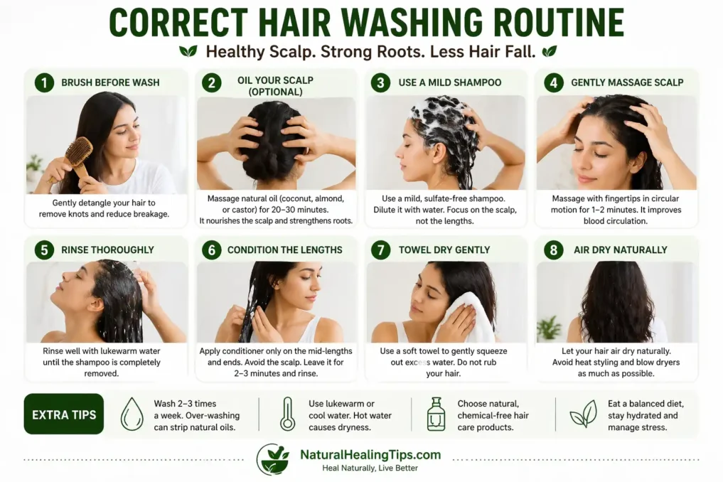 step by step correct hair washing routine to reduce hair fall and protect hair roots