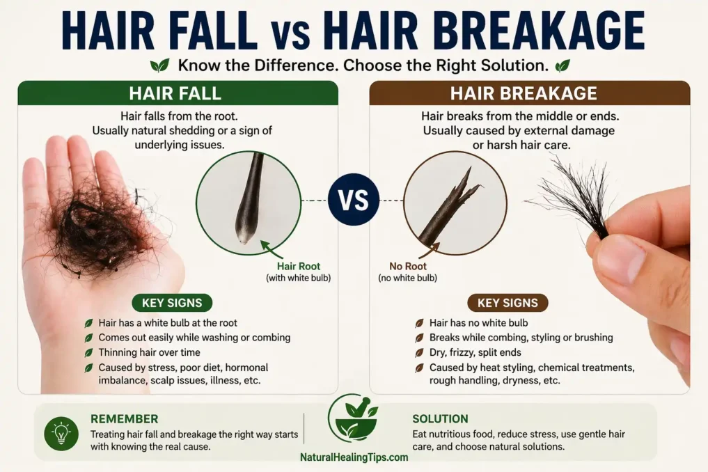 difference between hair fall with root bulb and hair breakage without root in damaged hair